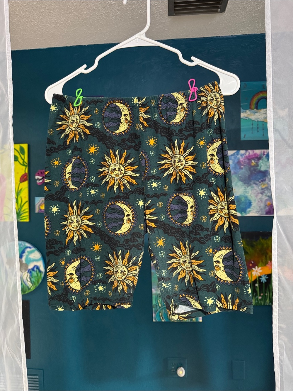 Celestial Sun & Moon Lounge Shorts - Green & Yellow